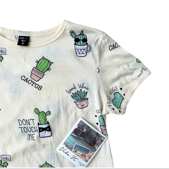 Vibe N’ Happy Cactus Southwestern Desert Cropped Graphic T-Shirt Small NWT - Picture 5 of 15